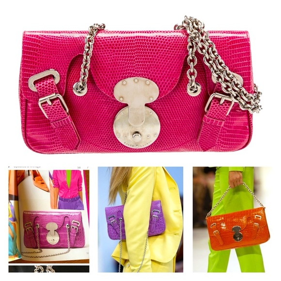 Ralph Lauren Collection Ricky Bag Lizard Pink Chain Shoulder Purse Y2k 09s $12K - Picture 1 of 15
